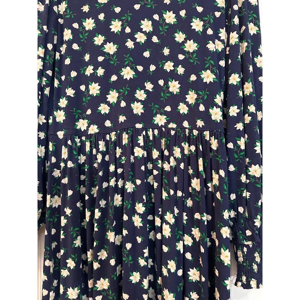 Draper James Dress Womens Size M Navy Blue Floral Tiered Ruffled Mock Neck Boho - Picture 5 of 8